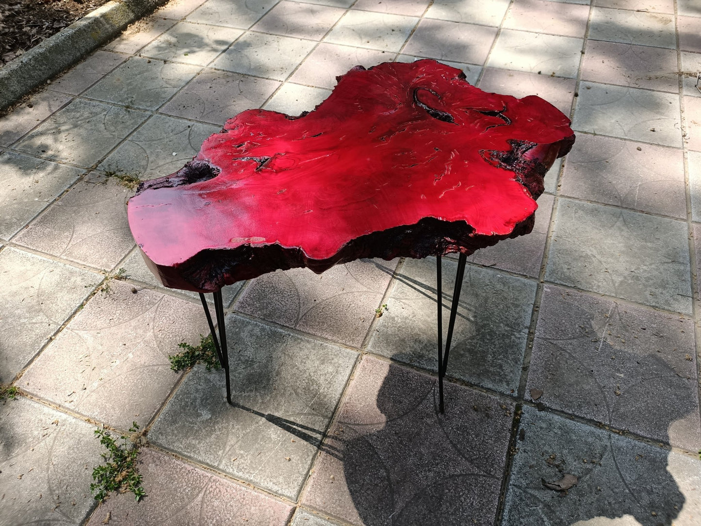 50cm Red Colored Live Edge Olive Coffee Table