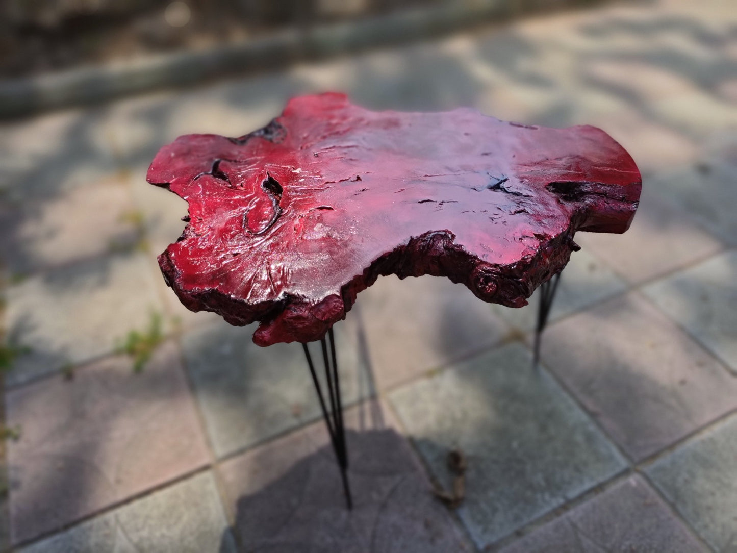 50cm Red Colored Live Edge Olive Coffee Table