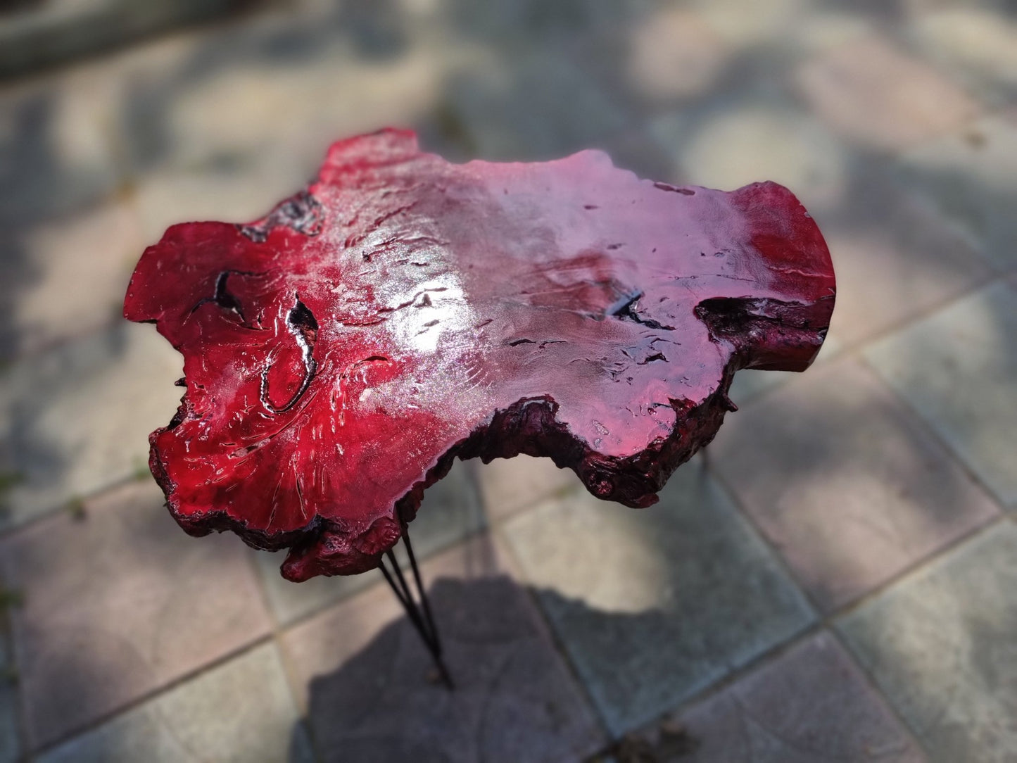 50cm Red Colored Live Edge Olive Coffee Table