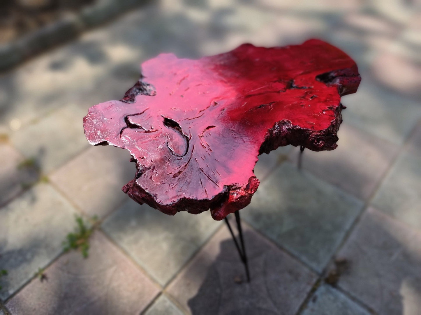 50cm Red Colored Live Edge Olive Coffee Table