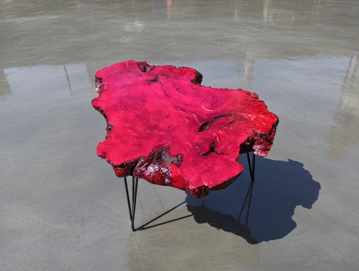 50cm Red Colored Live Edge Olive Coffee Table