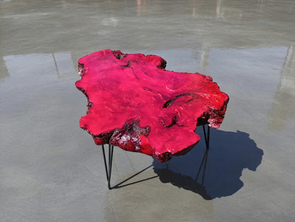 50cm Red Colored Live Edge Olive Coffee Table