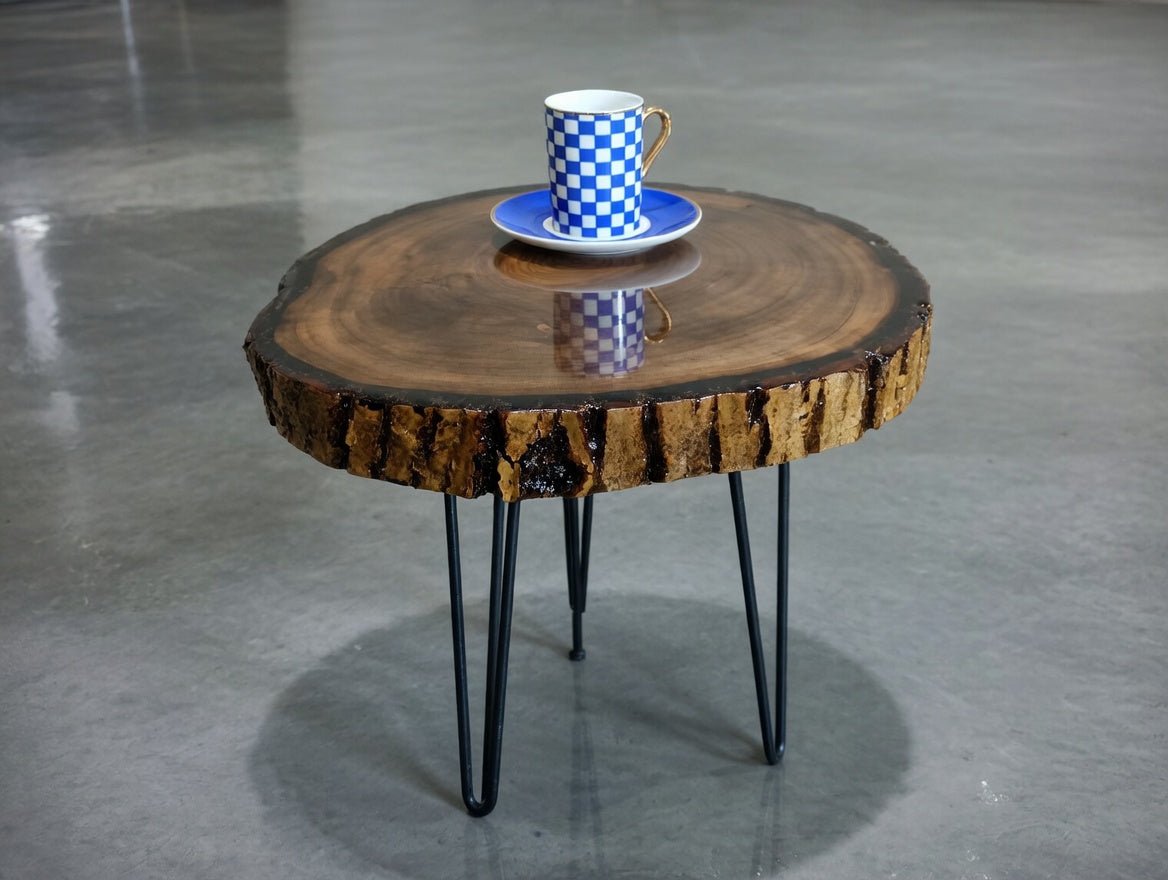 Live Edge Epoxy Covered Walnut End Table 30cm - 40cm