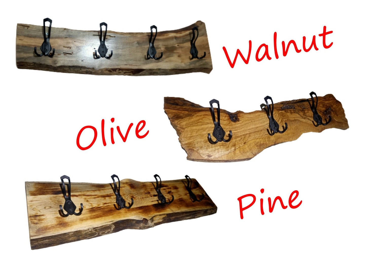 Live Edge Pine Coat Rack 60cm - 80cm